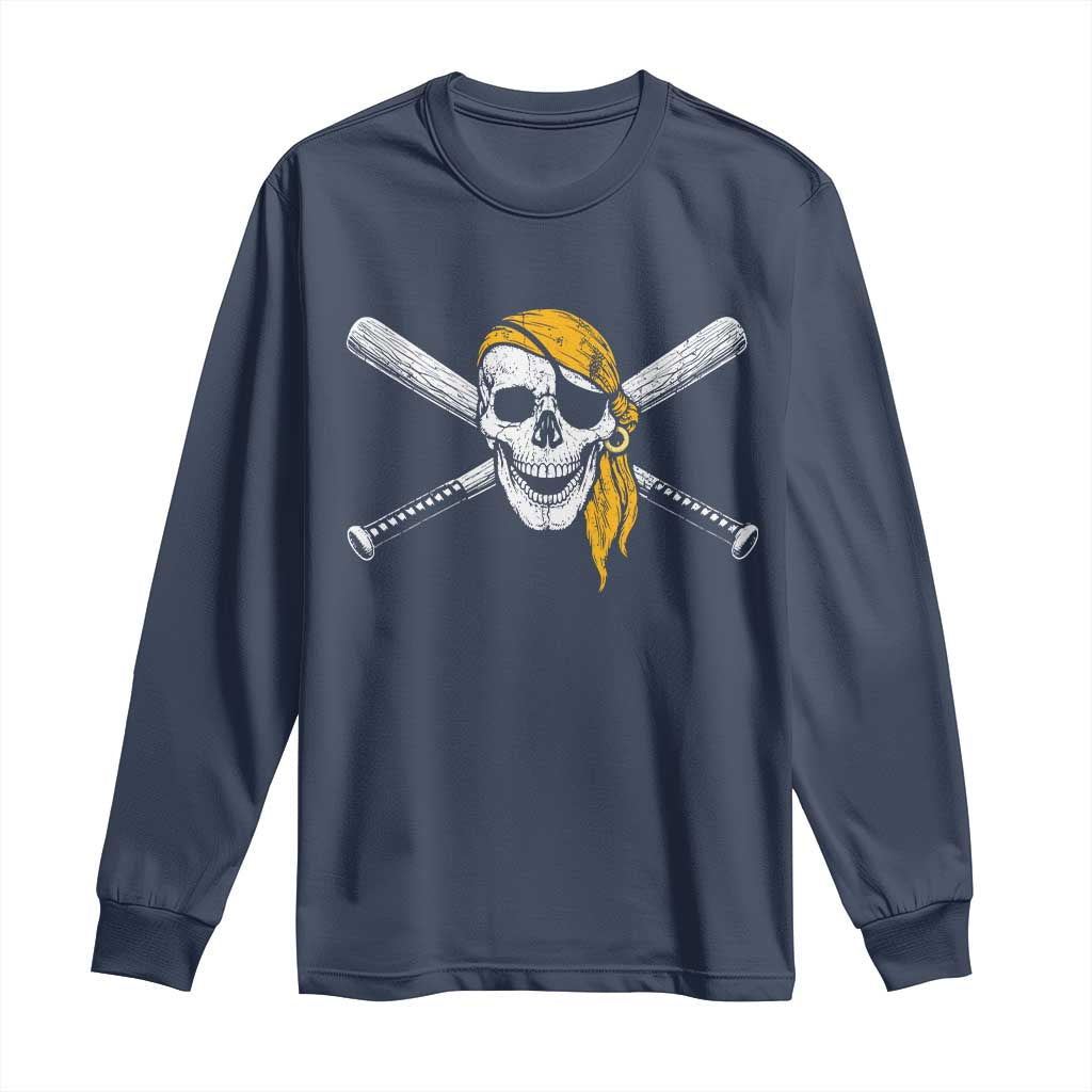 Baseball Pirate Skull Long Sleeve Shirt Retro Vintage Cross Baseball Bats