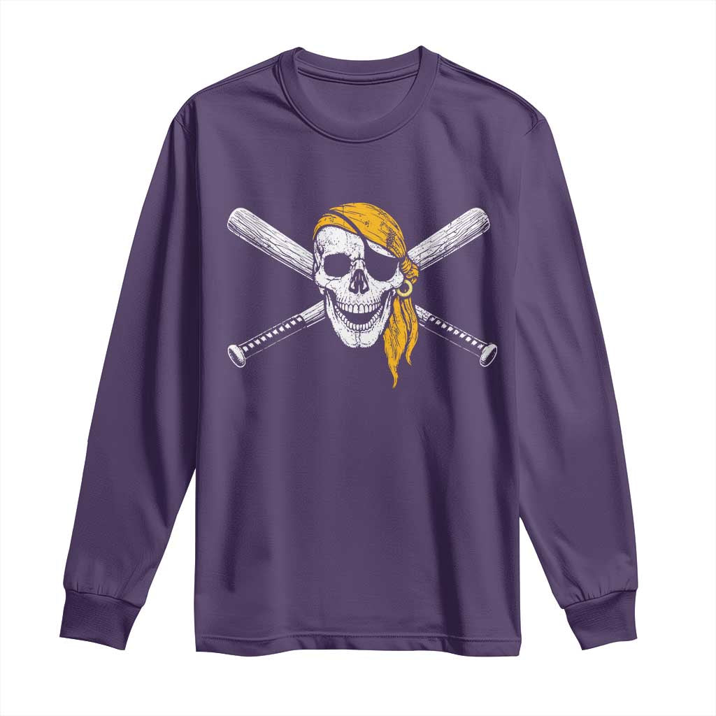 Baseball Pirate Skull Long Sleeve Shirt Retro Vintage Cross Baseball Bats