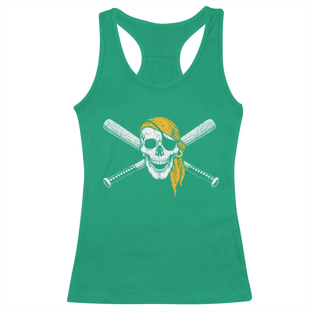 Baseball Pirate Skull Racerback Tank Top Retro Vintage Cross Baseball Bats
