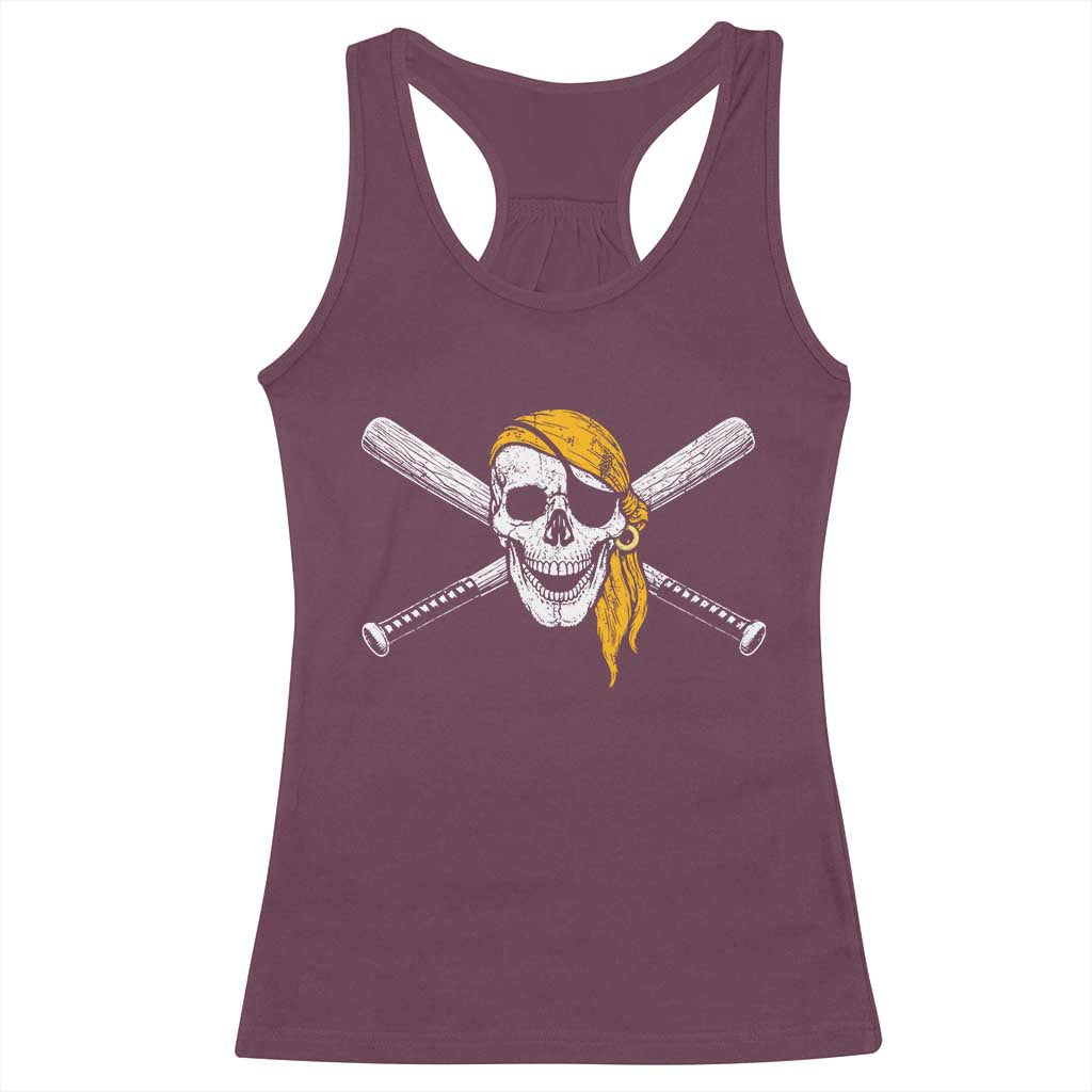 Baseball Pirate Skull Racerback Tank Top Retro Vintage Cross Baseball Bats