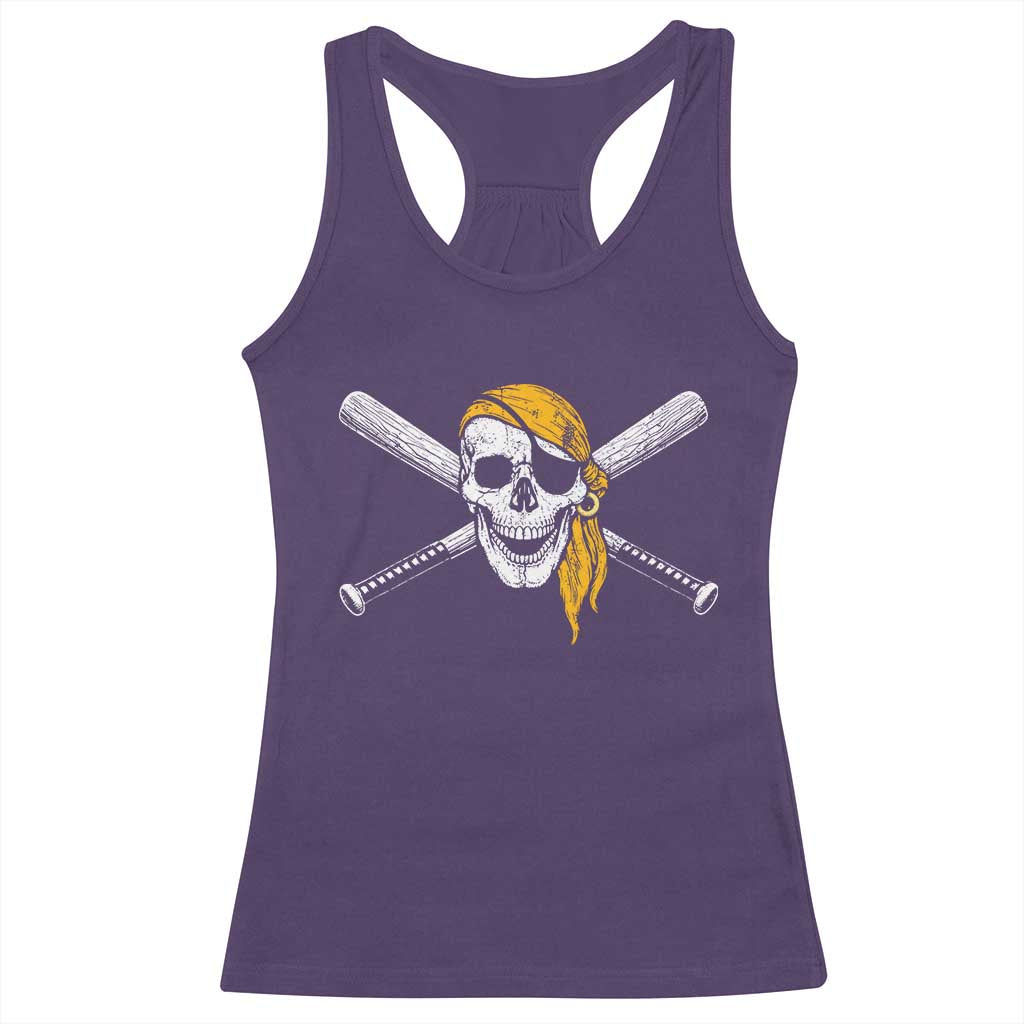 Baseball Pirate Skull Racerback Tank Top Retro Vintage Cross Baseball Bats