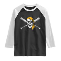Baseball Pirate Skull Raglan Shirt Retro Vintage Cross Baseball Bats