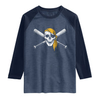 Baseball Pirate Skull Raglan Shirt Retro Vintage Cross Baseball Bats