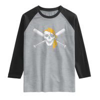 Baseball Pirate Skull Raglan Shirt Retro Vintage Cross Baseball Bats