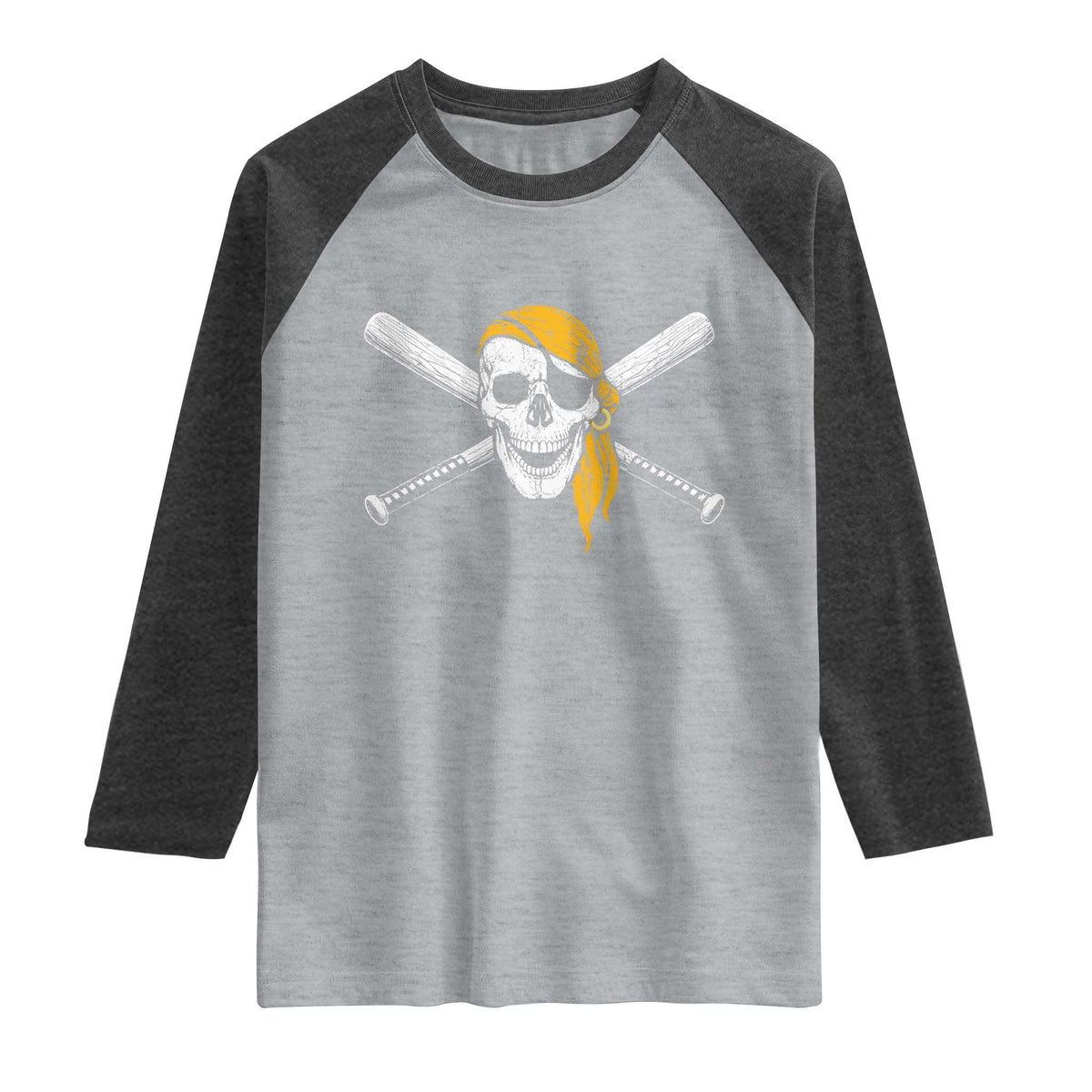 Baseball Pirate Skull Raglan Shirt Retro Vintage Cross Baseball Bats
