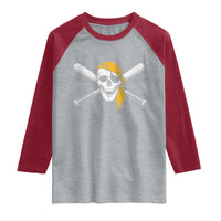 Baseball Pirate Skull Raglan Shirt Retro Vintage Cross Baseball Bats