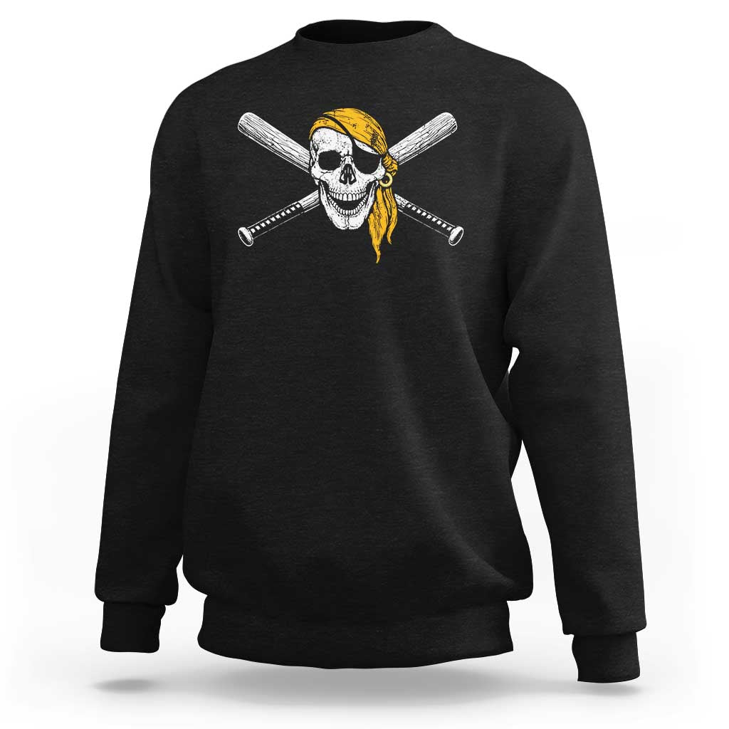 Baseball Pirate Skull Sweatshirt Retro Vintage Cross Baseball Bats