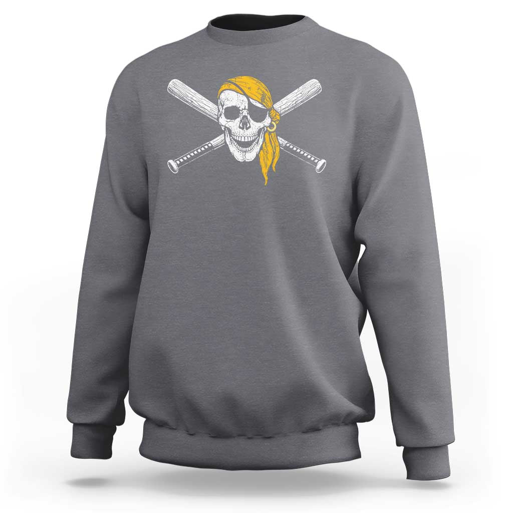Baseball Pirate Skull Sweatshirt Retro Vintage Cross Baseball Bats