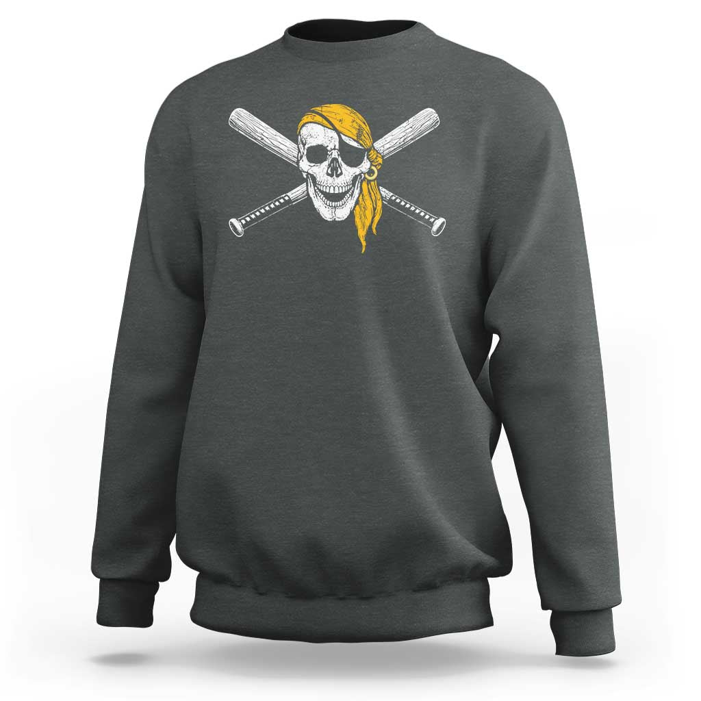 Baseball Pirate Skull Sweatshirt Retro Vintage Cross Baseball Bats