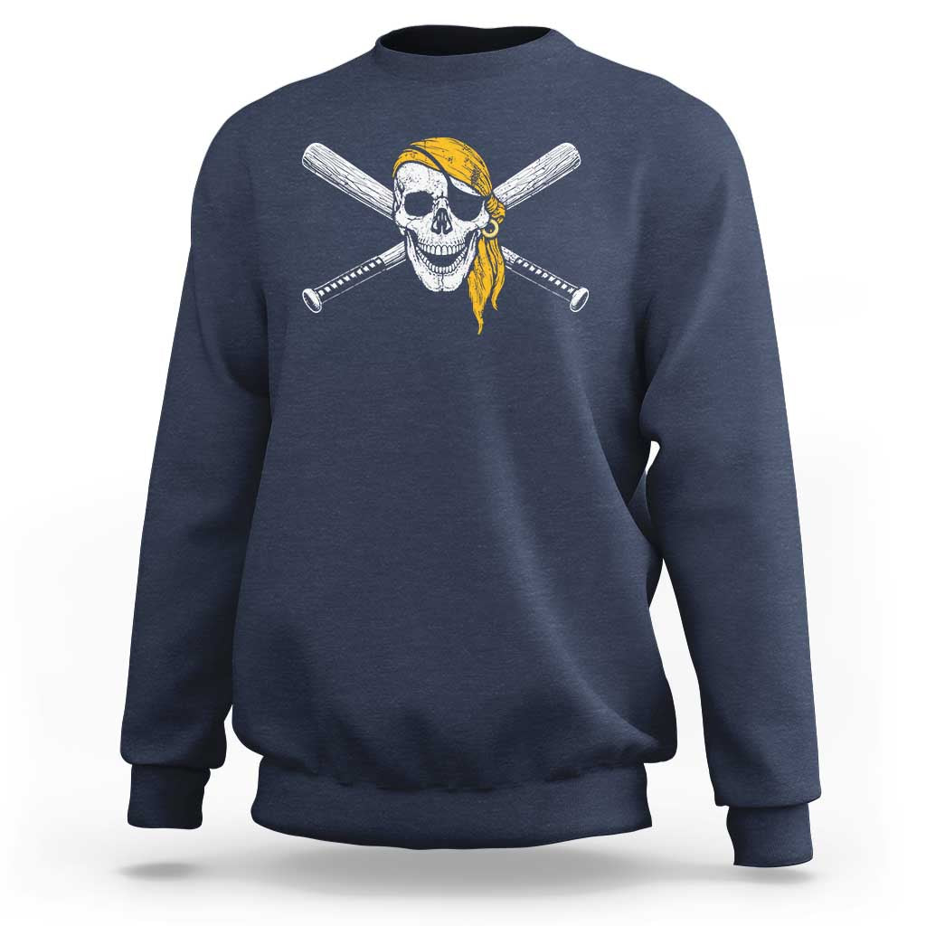 Baseball Pirate Skull Sweatshirt Retro Vintage Cross Baseball Bats