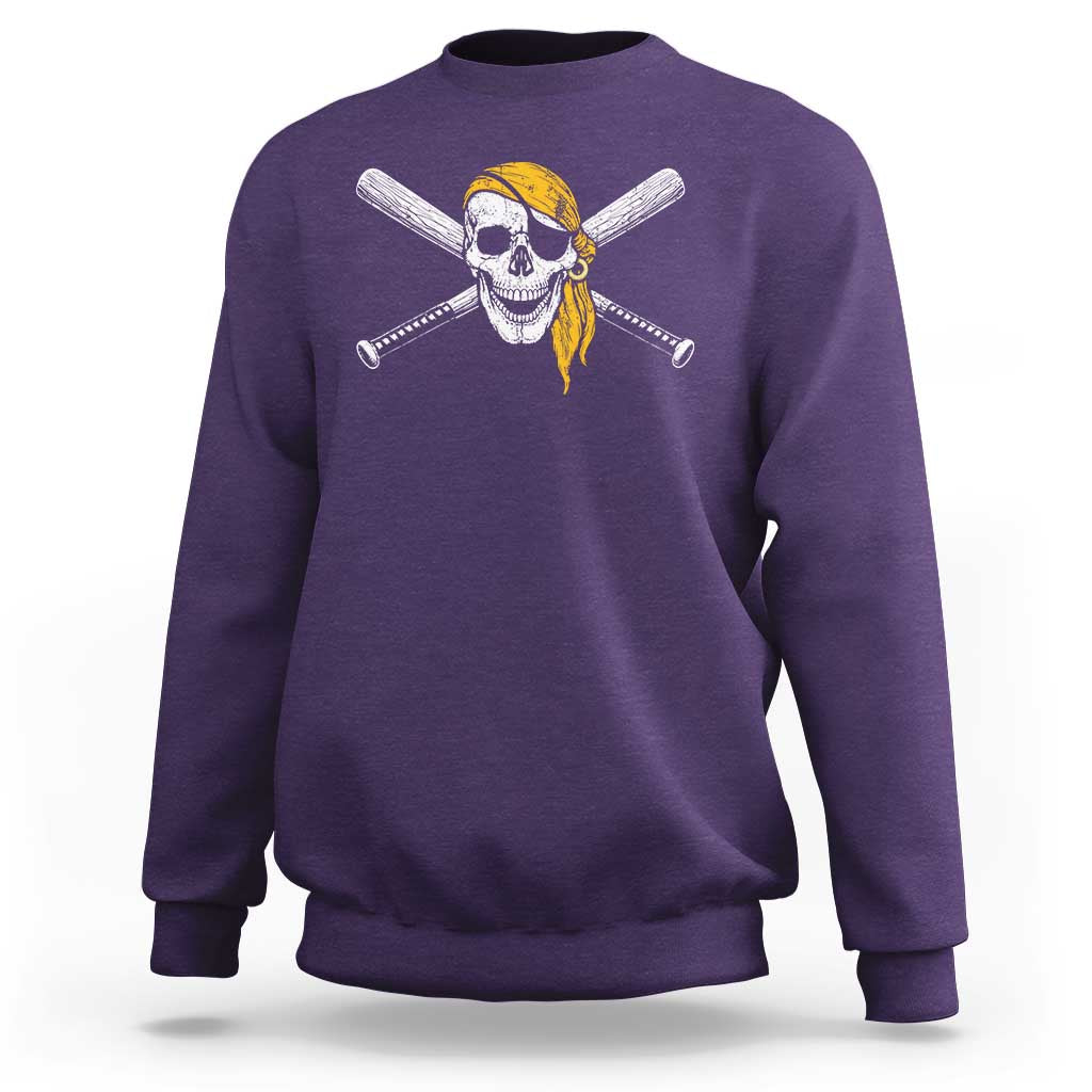 Baseball Pirate Skull Sweatshirt Retro Vintage Cross Baseball Bats