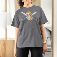 Baseball Pirate Skull T Shirt For Women Retro Vintage Cross Baseball Bats