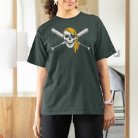 Baseball Pirate Skull T Shirt For Women Retro Vintage Cross Baseball Bats