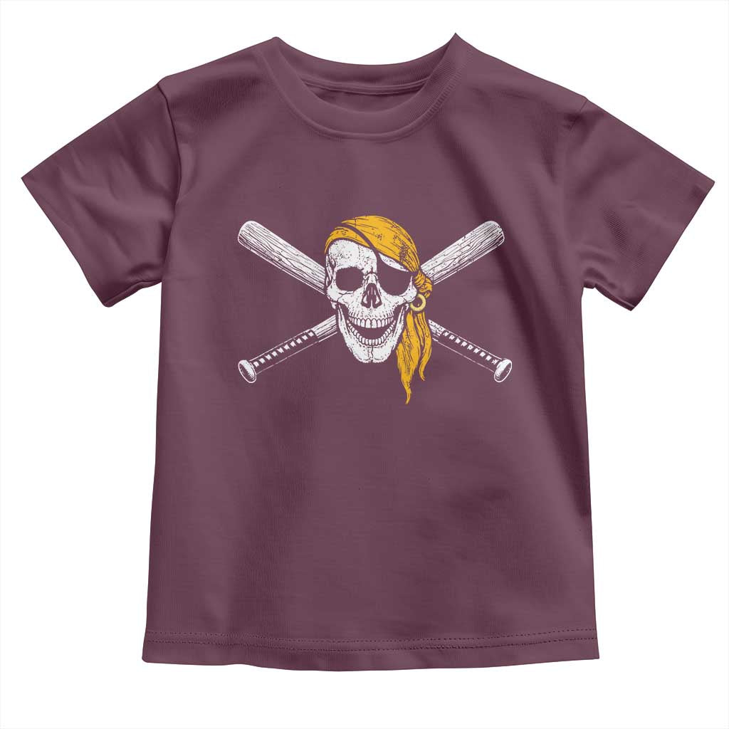 Baseball Pirate Skull Toddler T Shirt Retro Vintage Cross Baseball Bats