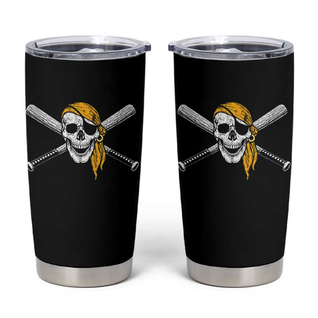 Baseball Pirate Skull Tumbler Cup Retro Vintage Cross Baseball Bats