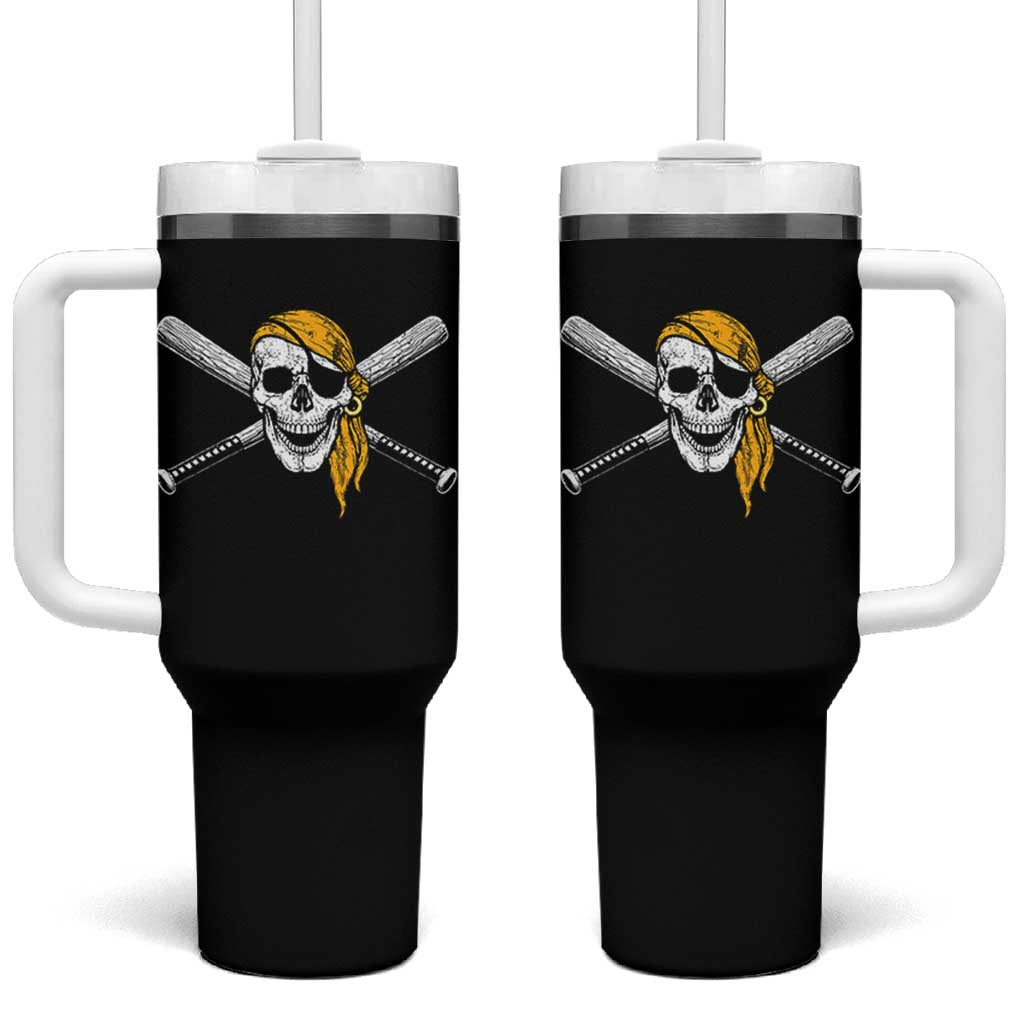 Baseball Pirate Skull Tumbler With Handle Retro Vintage Cross Baseball Bats