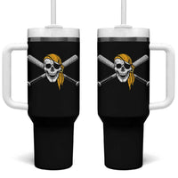 Baseball Pirate Skull Tumbler With Handle Retro Vintage Cross Baseball Bats