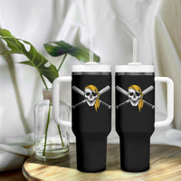 Baseball Pirate Skull Tumbler With Handle Retro Vintage Cross Baseball Bats
