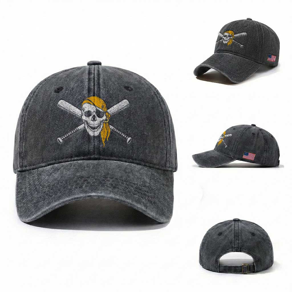 Baseball Pirate Skull Washed Cotton Baseball Cap Retro Vintage Cross Baseball Bats