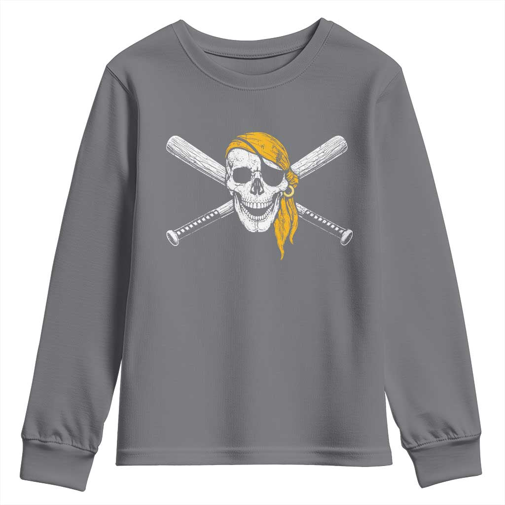 Baseball Pirate Skull Youth Sweatshirt Retro Vintage Cross Baseball Bats