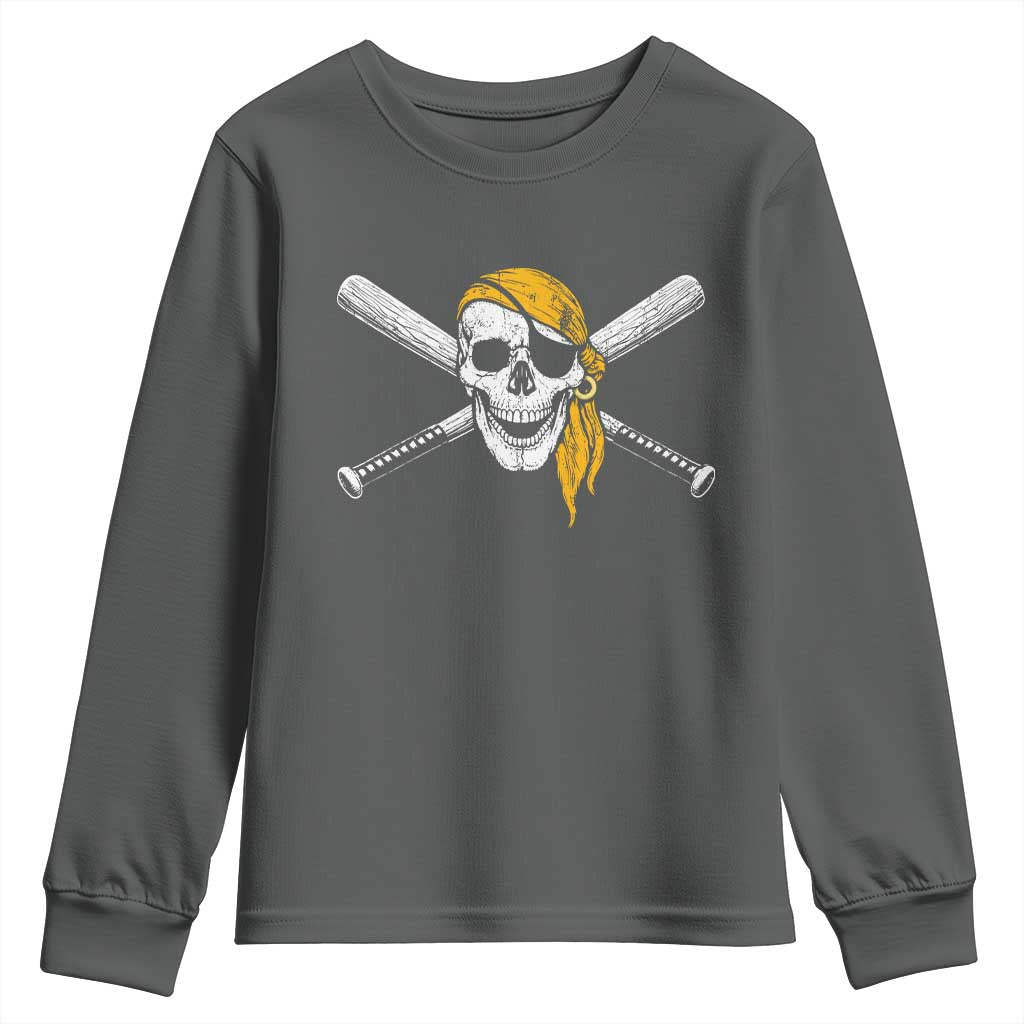 Baseball Pirate Skull Youth Sweatshirt Retro Vintage Cross Baseball Bats