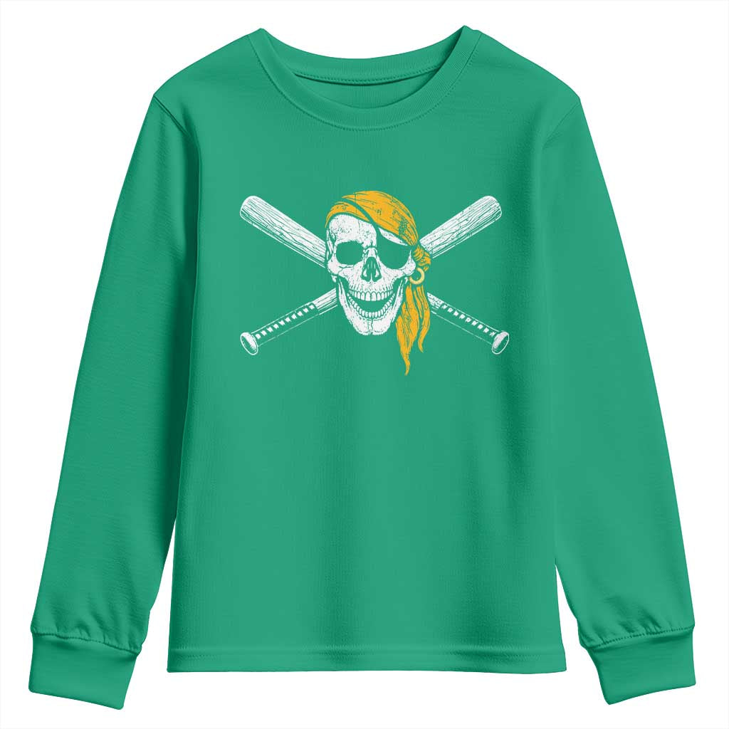 Baseball Pirate Skull Youth Sweatshirt Retro Vintage Cross Baseball Bats