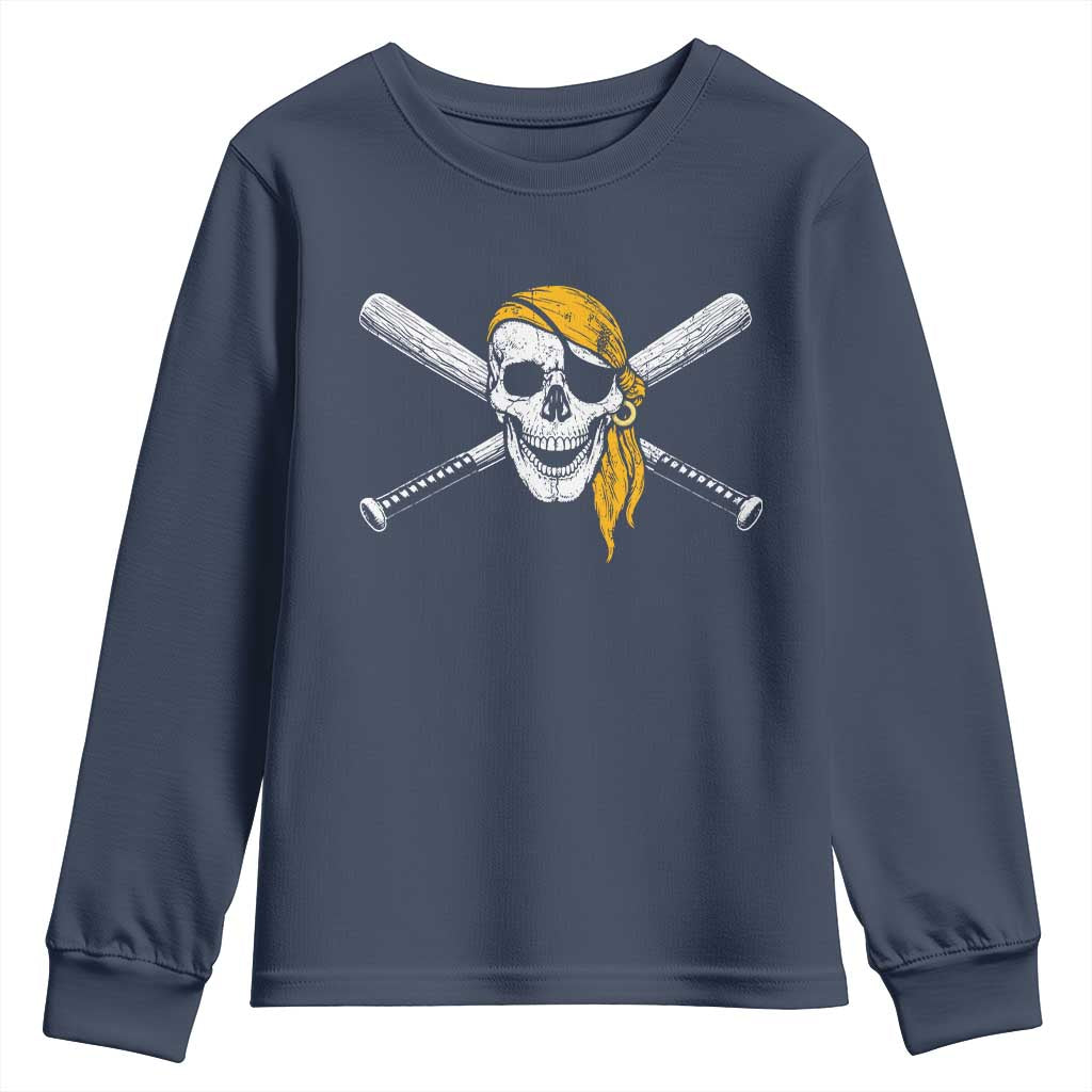 Baseball Pirate Skull Youth Sweatshirt Retro Vintage Cross Baseball Bats