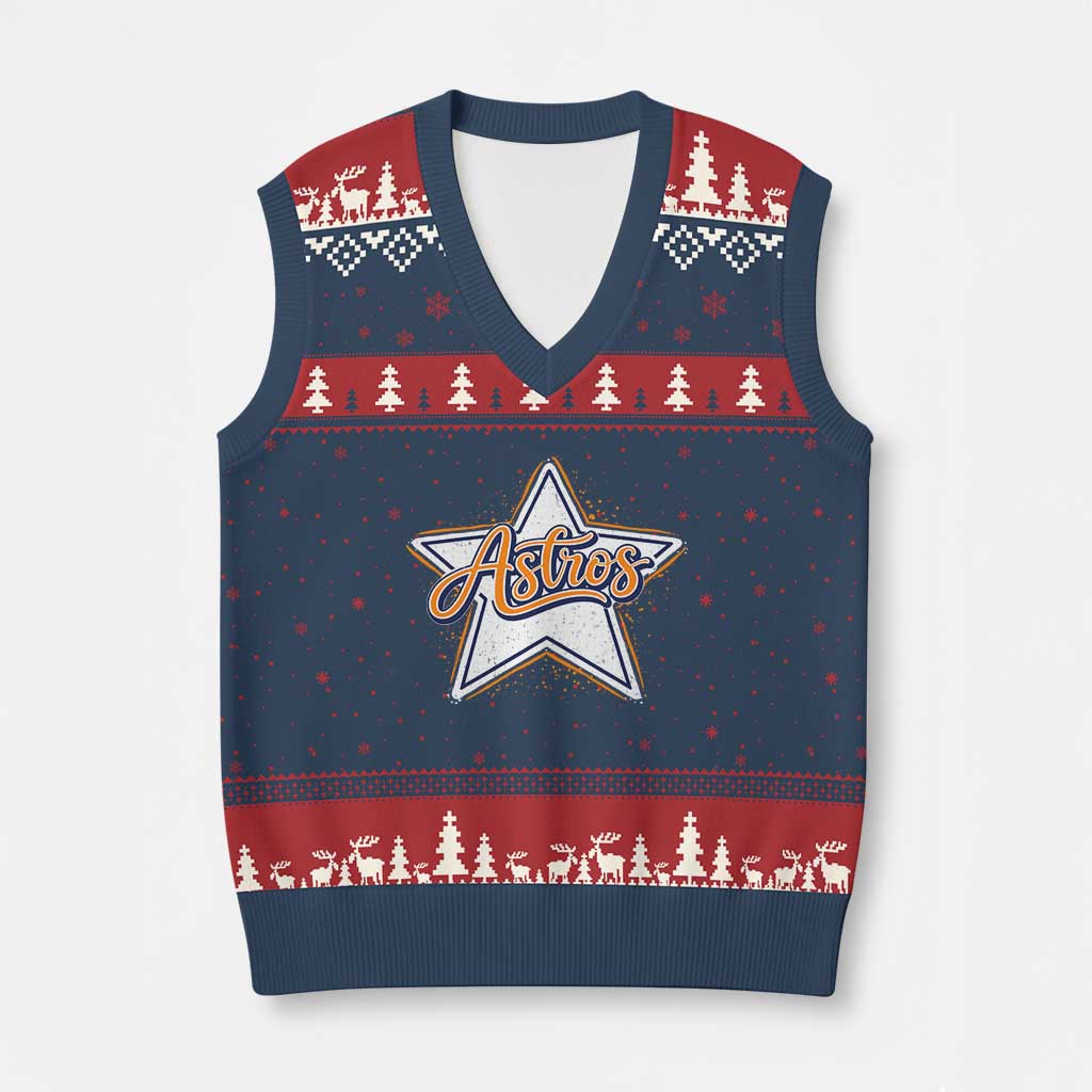 Vintage Astro Script Name Sports Style V-Neck Knit Sweater Vest Retro Baseball Fans