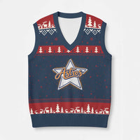 Vintage Astro Script Name Sports Style V-Neck Knit Sweater Vest Retro Baseball Fans