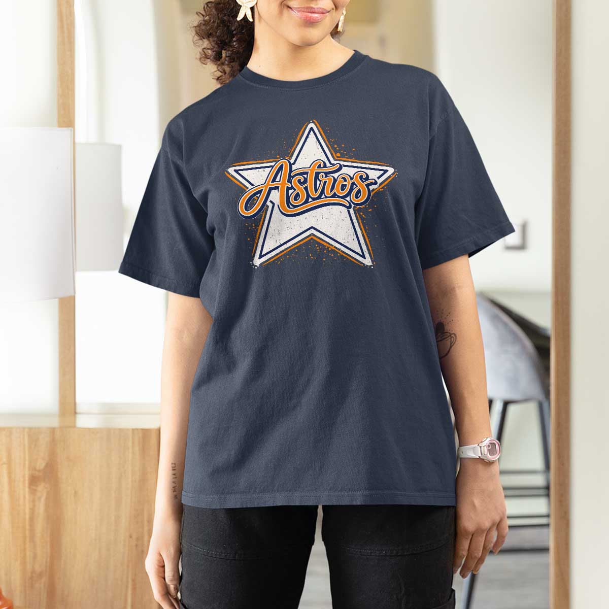 Vintage Astro Script Name Sports Style T Shirt For Women Retro Baseball Fans