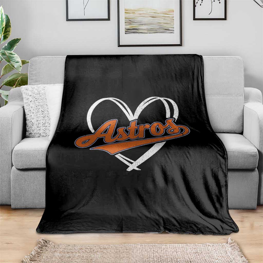 Vintage Astro Name Sports Style Throw Blanket Varsity Script Vintage Baseball Heart Graphic