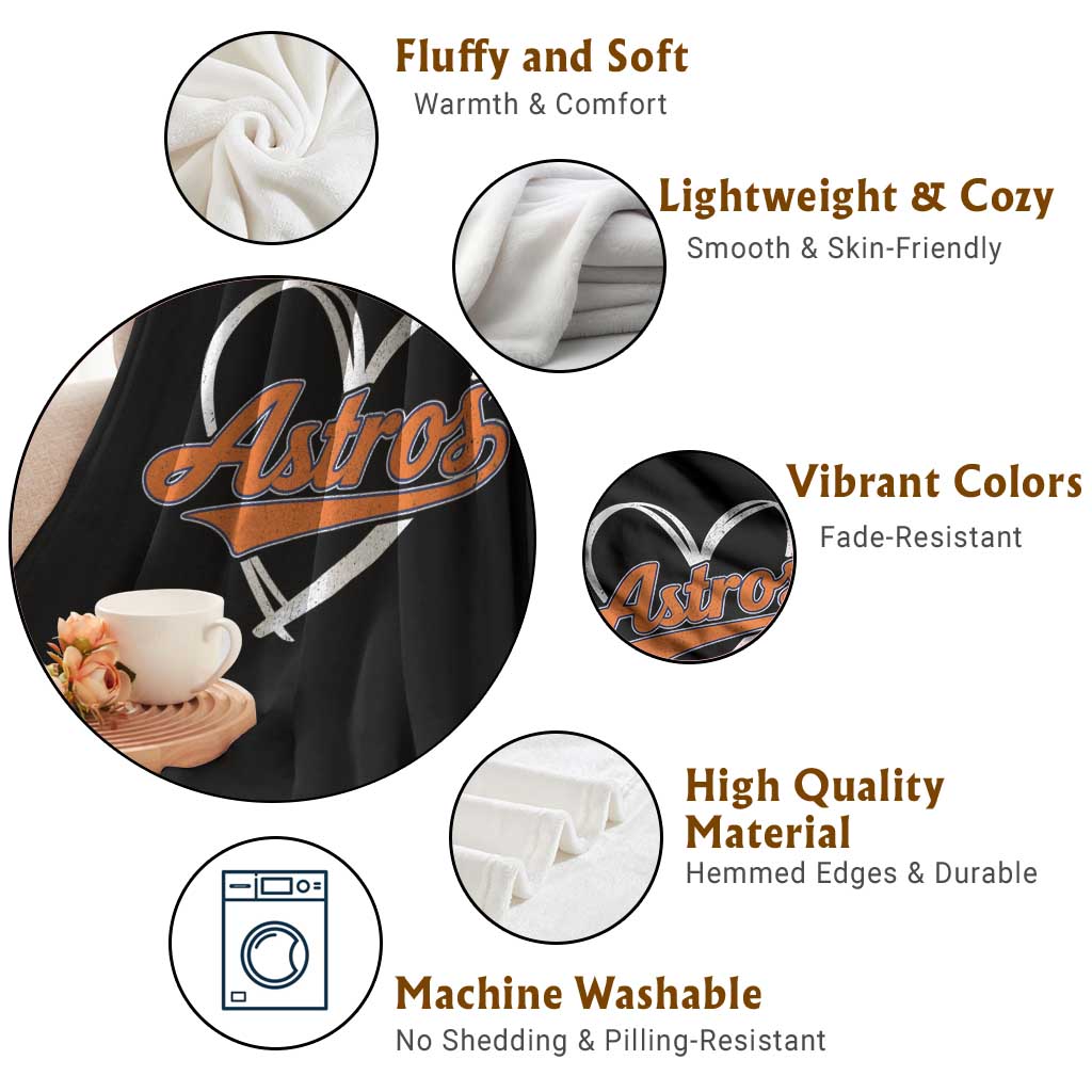 Vintage Astro Name Sports Style Throw Blanket Varsity Script Vintage Baseball Heart Graphic
