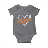 Vintage Astro Name Sports Style Baby Onesie Varsity Script Vintage Baseball Heart Graphic