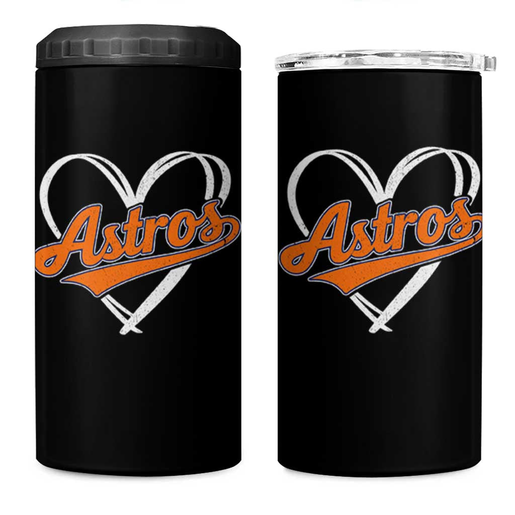 Vintage Astro Name Sports Style 4 in 1 Can Cooler Tumbler Varsity Script Vintage Baseball Heart Graphic