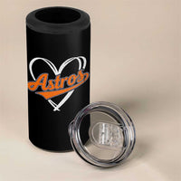 Vintage Astro Name Sports Style 4 in 1 Can Cooler Tumbler Varsity Script Vintage Baseball Heart Graphic