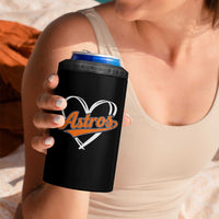 Vintage Astro Name Sports Style 4 in 1 Can Cooler Tumbler Varsity Script Vintage Baseball Heart Graphic