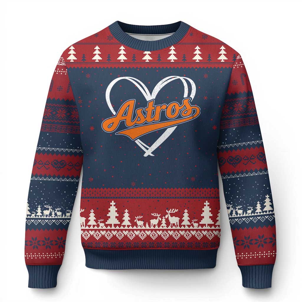Vintage Astro Name Sports Style Ugly Christmas Sweater Varsity Script Vintage Baseball Heart Graphic