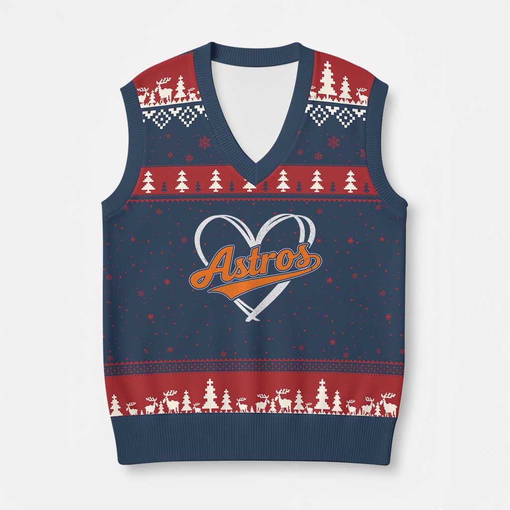 Vintage Astro Name Sports Style V-Neck Knit Sweater Vest Varsity Script Vintage Baseball Heart Graphic