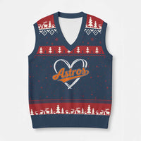 Vintage Astro Name Sports Style V-Neck Knit Sweater Vest Varsity Script Vintage Baseball Heart Graphic