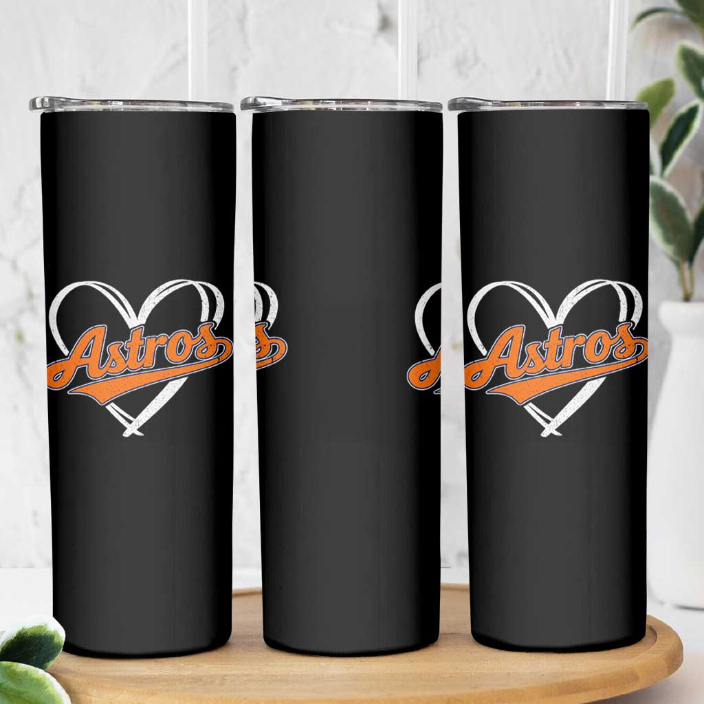 Vintage Astro Name Sports Style Skinny Tumbler Varsity Script Vintage Baseball Heart Graphic