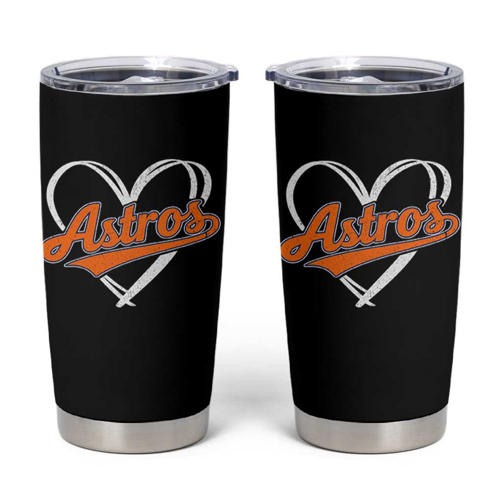 Vintage Astro Name Sports Style Tumbler Cup Varsity Script Vintage Baseball Heart Graphic