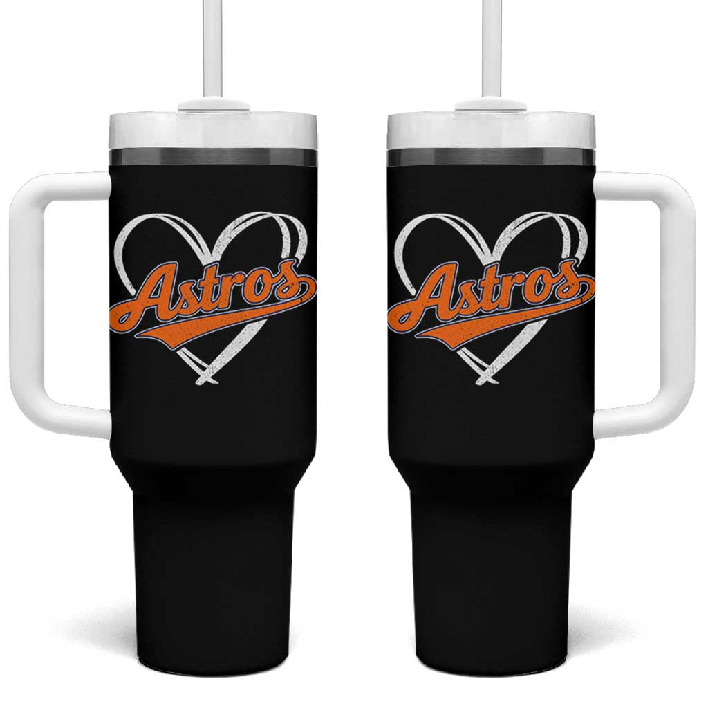 Vintage Astro Name Sports Style Tumbler With Handle Varsity Script Vintage Baseball Heart Graphic