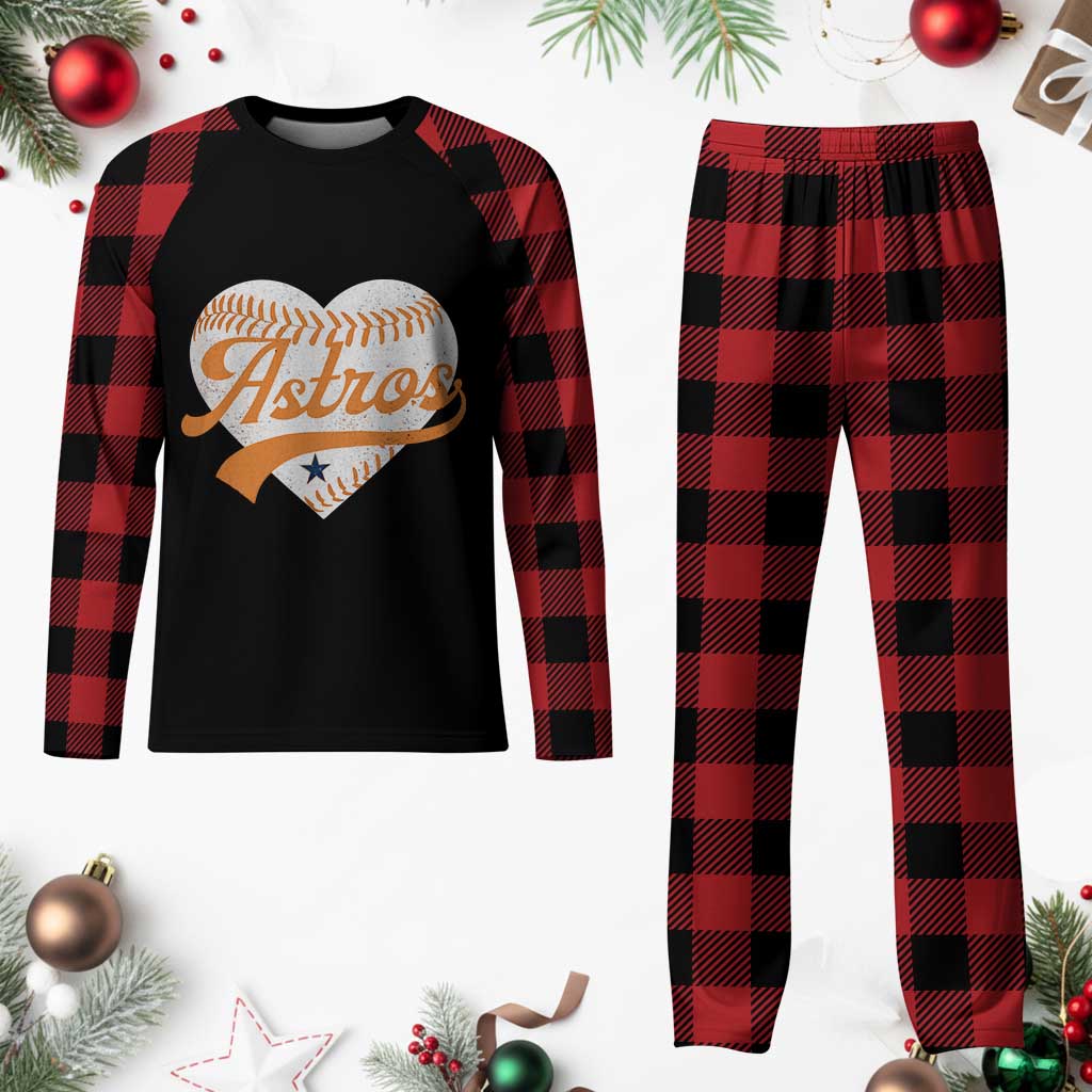 Retro Astro Script Name Plaid Pajama Set Baseball Heart Vintage Sports Fans