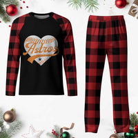 Retro Astro Script Name Plaid Pajama Set Baseball Heart Vintage Sports Fans