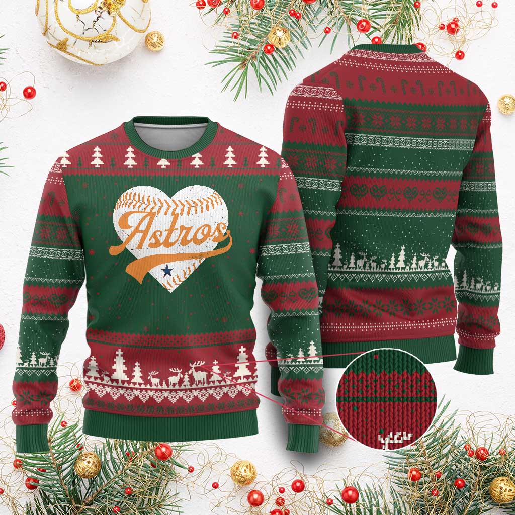 Retro Astro Script Name Ugly Christmas Sweater Baseball Heart Vintage Sports Fans
