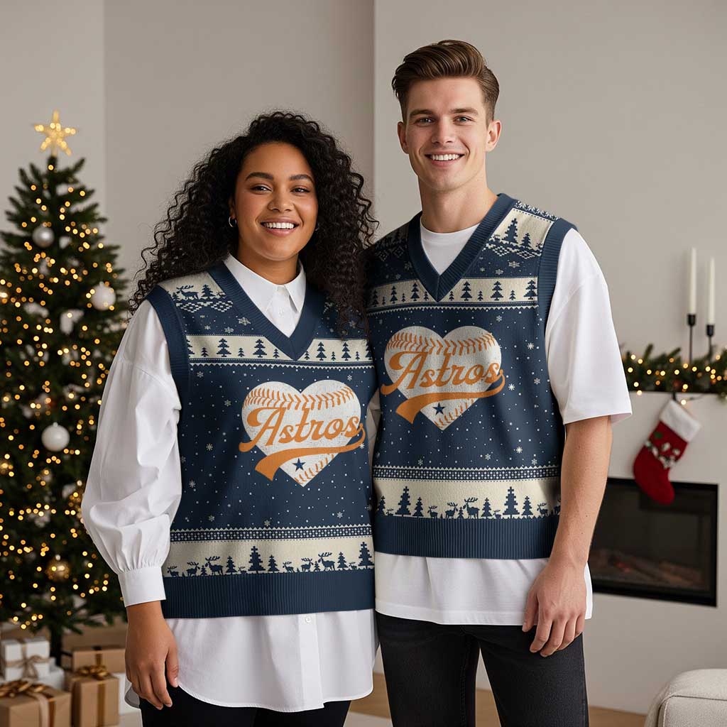 Retro Astro Script Name V-Neck Knit Sweater Vest Baseball Heart Vintage Sports Fans