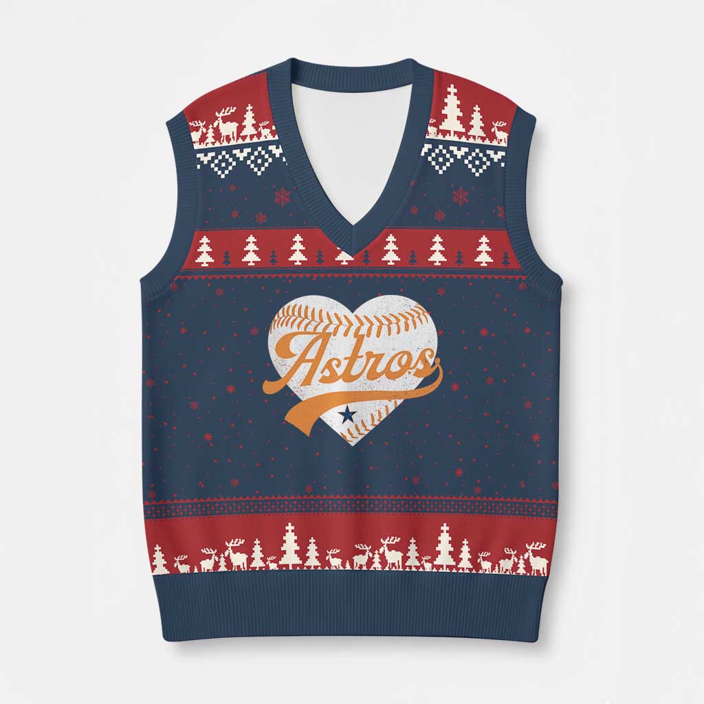 Retro Astro Script Name V-Neck Knit Sweater Vest Baseball Heart Vintage Sports Fans