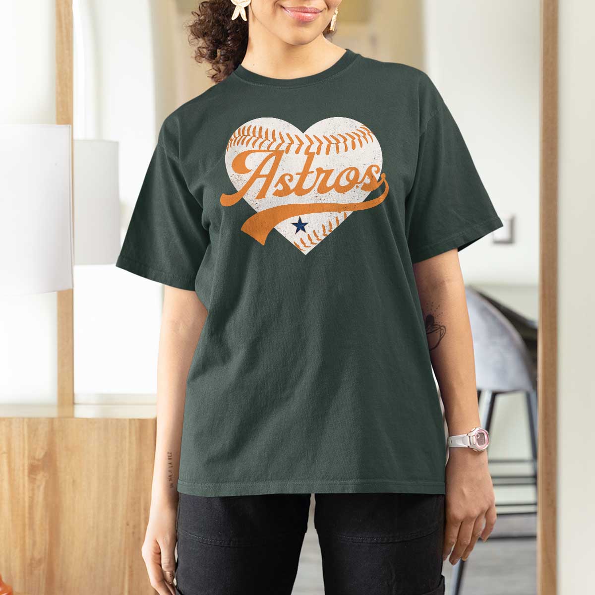 Retro Astro Script Name T Shirt For Women Baseball Heart Vintage Sports Fans