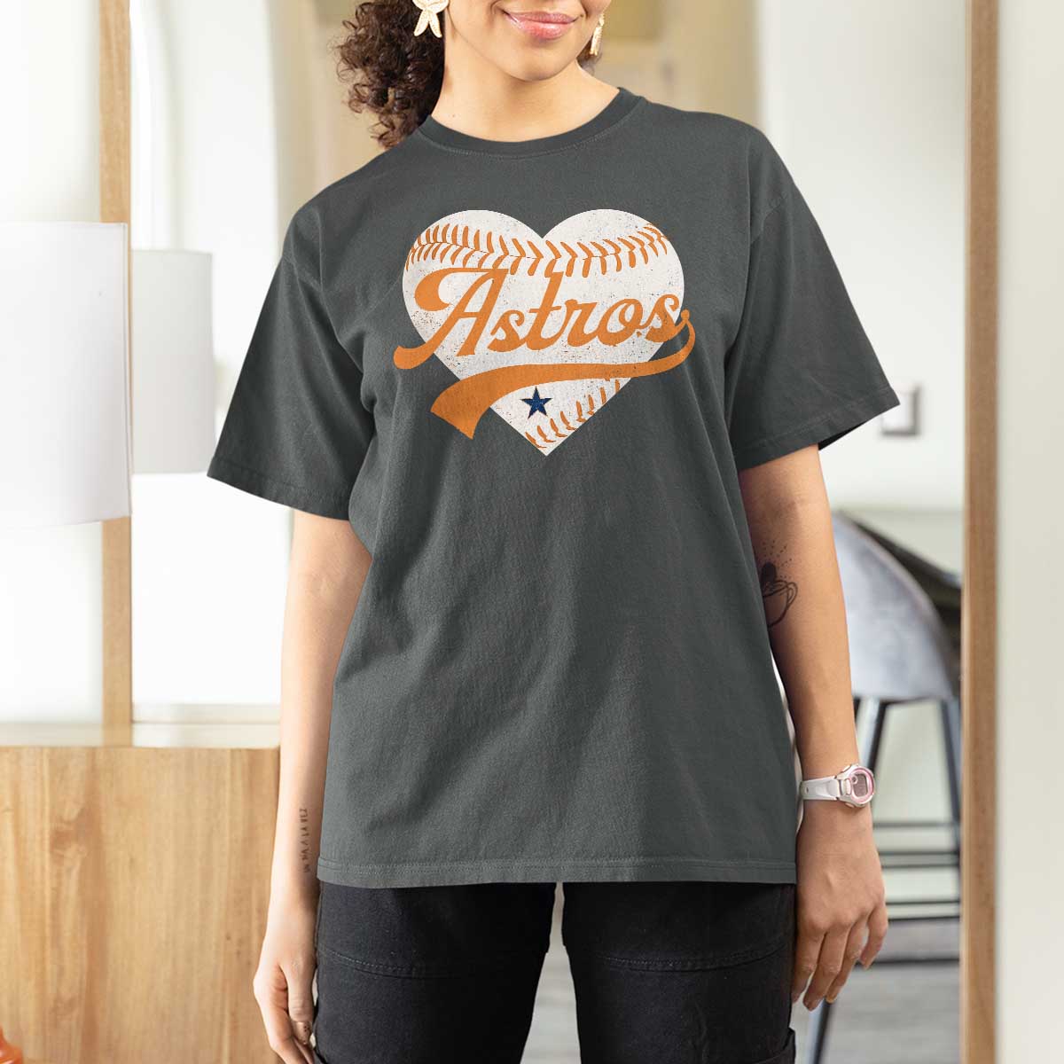 Retro Astro Script Name T Shirt For Women Baseball Heart Vintage Sports Fans