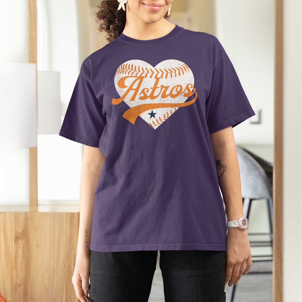 Retro Astro Script Name T Shirt For Women Baseball Heart Vintage Sports Fans